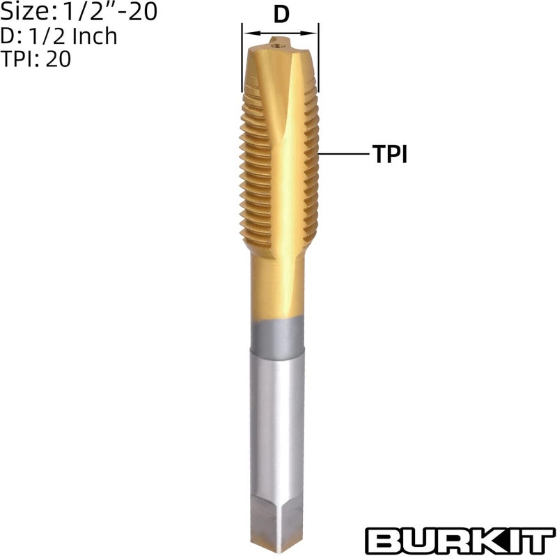 Burkit 1/2"-20 UNF Spiral Point Tap, HSS Titanium coating Spiral Point Plug Threading Tap 1/2 x 20 UNF - Image 2